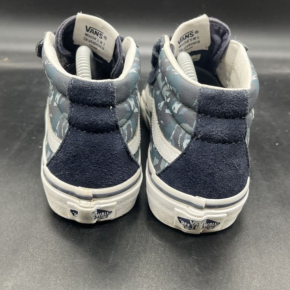 Vans off the wall kids size 2.5 mid top hook and loop closure blue camo - Picture 4 of 7